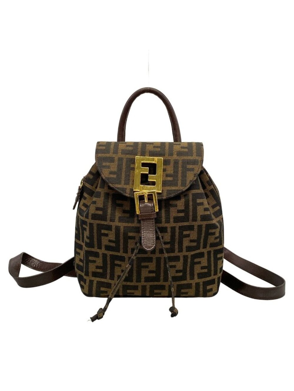 Fendi Backpack Zucca Pattern Dark Brown Leather